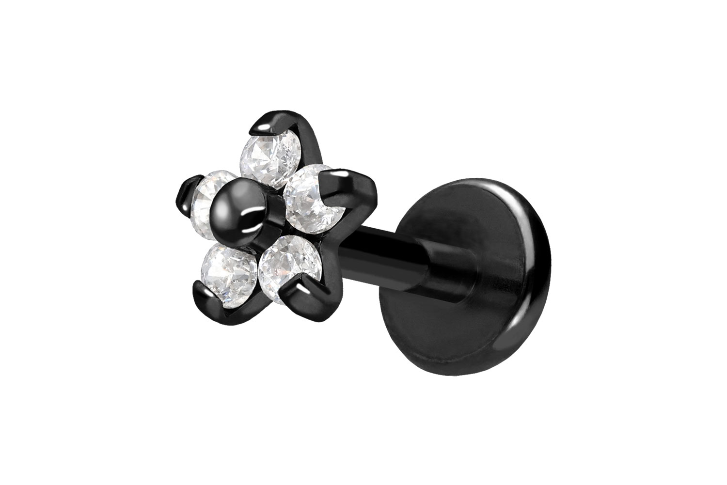 Titan Labret Piercing mit Push Fit BLUME MIT 5 KRISTALLEN